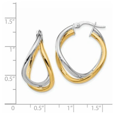 Pre-owned Versil 14k Two Tone Gold Polished Twisted Interlinked Hinged Hoop Earring Italian Gold In Yellow