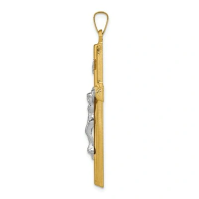 Pre-owned Goldia 14k Yellow And White Gold Solid Polished Hollow Inri Crucifix Pendant