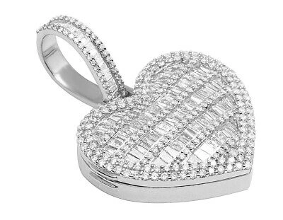 Pre-owned Jewelry Unlimited 10k White Gold Baguette 2 1/2 Ct Real Diamond Heart Memory Locket 1.5" Pendant In G-h