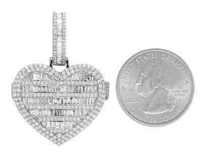 Pre-owned Jewelry Unlimited 10k White Gold Baguette 2 1/2 Ct Real Diamond Heart Memory Locket 1.5" Pendant In G-h