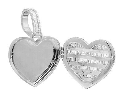 Pre-owned Jewelry Unlimited 10k White Gold Baguette 2 1/2 Ct Real Diamond Heart Memory Locket 1.5" Pendant In G-h