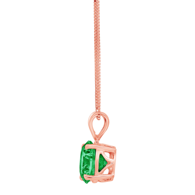 PUCCI Pre-owned 1.5 Round Cut Simulated Emerald Pendant Necklace 16" Chain 14k Rose Pink Gold In Green
