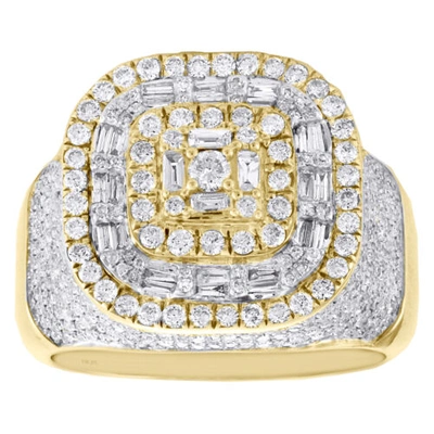 Pre-owned Jfl Diamonds & Timepieces 10k Yellow Gold Round & Baguette Diamond 18mm Square Cluster Pinky Ring 2.30 Ct. In White