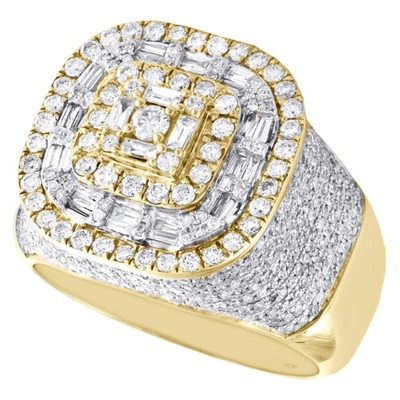 Pre-owned Jfl Diamonds & Timepieces 10k Yellow Gold Round & Baguette Diamond 18mm Square Cluster Pinky Ring 2.30 Ct. In White