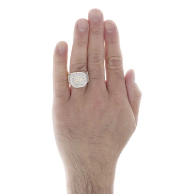 Pre-owned Jfl Diamonds & Timepieces 10k Yellow Gold Round & Baguette Diamond 18mm Square Cluster Pinky Ring 2.30 Ct. In White