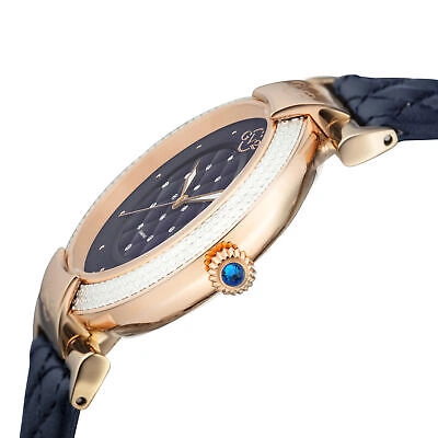 Pre-owned Gv2 By Gevril Women's 1509-v3 Berletta Vegan Diamonds Blue Leather Swiss Watch