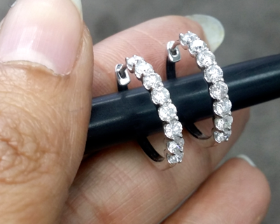 Pre-owned Handmade Deal 1.00 Carat Natural Round Diamonds Hoops Huggies Earrings In 14k Gold In White