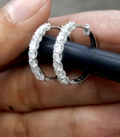 Pre-owned Handmade Deal 1.00 Carat Natural Round Diamonds Hoops Huggies Earrings In 14k Gold In White