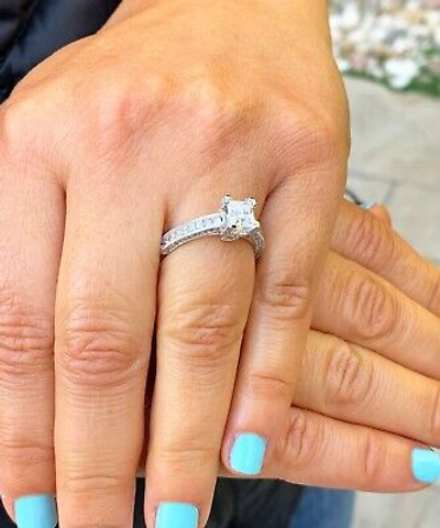 Pre-owned Knr Gia Certified 14k Solid White Gold Princess Cut Diamond Engagement Ring 2.00ctw