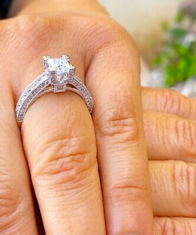 Pre-owned Knr Gia Certified 14k Solid White Gold Princess Cut Diamond Engagement Ring 2.00ctw
