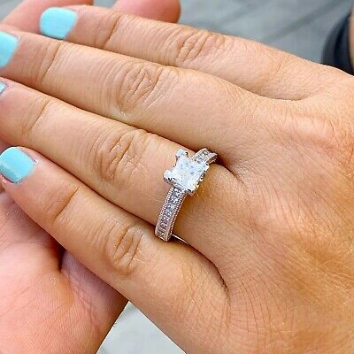 Pre-owned Knr Gia Certified 14k Solid White Gold Princess Cut Diamond Engagement Ring 2.00ctw