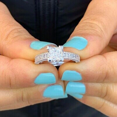 Pre-owned Knr Gia Certified 14k Solid White Gold Princess Cut Diamond Engagement Ring 2.00ctw