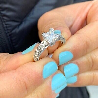 Pre-owned Knr Gia Certified 14k Solid White Gold Princess Cut Diamond Engagement Ring 2.00ctw