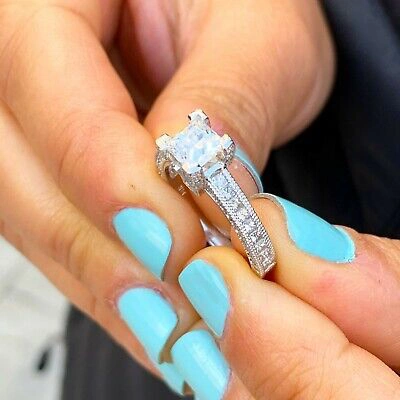 Pre-owned Knr Gia Certified 14k Solid White Gold Princess Cut Diamond Engagement Ring 2.00ctw