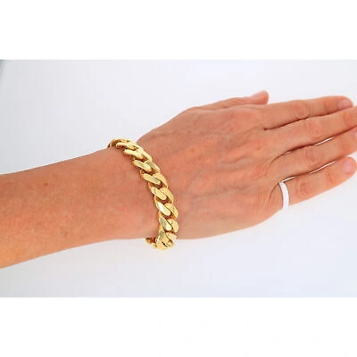 Pre-owned Nuragold 14k Yellow Gold Royal Monaco Miami Cuban Link 15mm Curb Chain Mens Bracelet 8"