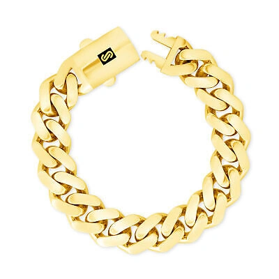 Pre-owned Nuragold 14k Yellow Gold Royal Monaco Miami Cuban Link 15mm Curb Chain Mens Bracelet 8"