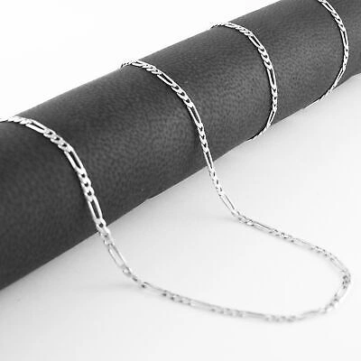 Pre-owned Nuragold 14k White Gold Solid 2.25mm Italy Figaro Link Chain Womens Pendant Necklace 18"