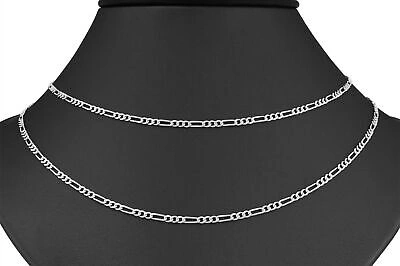Pre-owned Nuragold 14k White Gold Solid 2.25mm Italy Figaro Link Chain Womens Pendant Necklace 18"