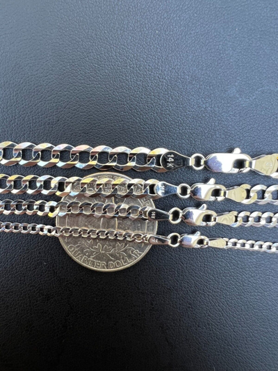 Pre-owned Harlembling Real Solid 14k White Gold Curb Miami Cuban Link Chain 16-30" 2.5-5.7mm Necklace