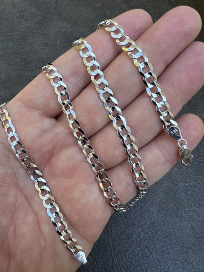 Pre-owned Harlembling Real Solid 14k White Gold Curb Miami Cuban Link Chain 16-30" 2.5-5.7mm Necklace