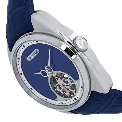 Pre-owned Heritor Automatic Roman Semi-skeleton Leather-band Watch - Silver/navy