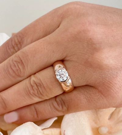 Pre-owned Knr Gia Certified 14k Solid Rose Gold Round Cut Diamond Engagement Ring Bezel 1.20ct In White