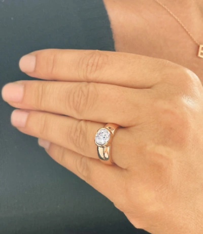 Pre-owned Knr Gia Certified 14k Solid Rose Gold Round Cut Diamond Engagement Ring Bezel 1.20ct In White
