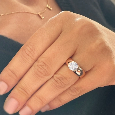 Pre-owned Knr Gia Certified 14k Solid Rose Gold Round Cut Diamond Engagement Ring Bezel 1.20ct In White