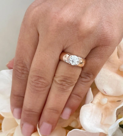 Pre-owned Knr Gia Certified 14k Solid Rose Gold Round Cut Diamond Engagement Ring Bezel 1.20ct In White