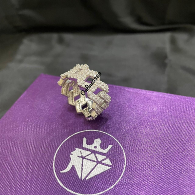 Pre-owned Online0369 Men's Cuban Eternity Band Ring 1ct Vvs Natural Moissanite Sterling 925 Silver In White