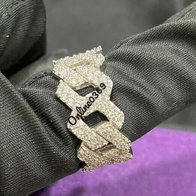 Pre-owned Online0369 Men's Cuban Eternity Band Ring 1ct Vvs Natural Moissanite Sterling 925 Silver In White