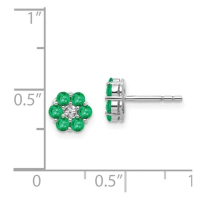 Pre-owned Goldia 14k White Gold Polished Emerald & Diamond Post Earrings