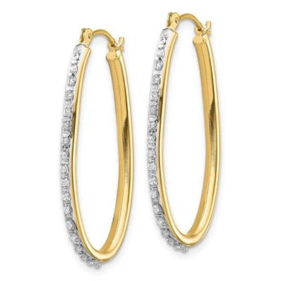 Pre-owned Goldia 14k Yellow Gold Diamond 31mm Large Twisted Oval Hinged Hoop Earrings 0.01 Ct.