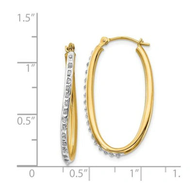 Pre-owned Goldia 14k Yellow Gold Diamond 31mm Large Twisted Oval Hinged Hoop Earrings 0.01 Ct.