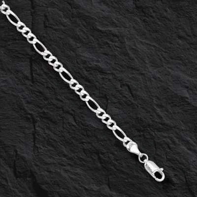 Pre-owned R C I 14k White Gold 10" Solid Figaro Curb Link Ankelet Bracelet 2.6 Mm 2.5 Grams In No Stone