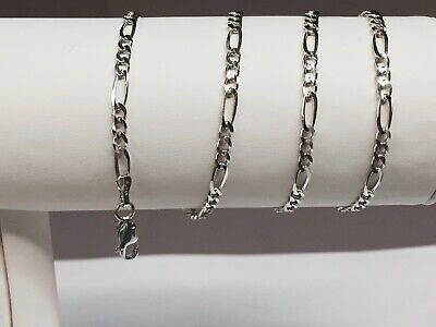 Pre-owned R C I 14k White Gold 10" Solid Figaro Curb Link Ankelet Bracelet 2.6 Mm 2.5 Grams In No Stone
