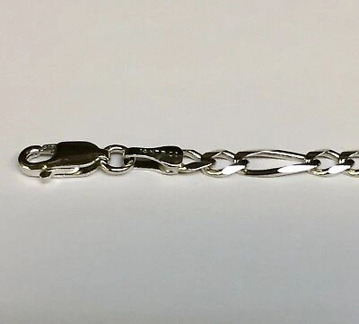 Pre-owned R C I 14k White Gold 10" Solid Figaro Curb Link Ankelet Bracelet 2.6 Mm 2.5 Grams In No Stone
