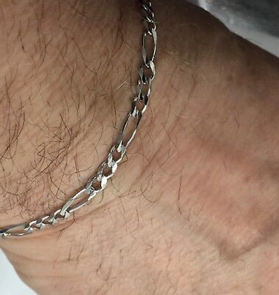 Pre-owned R C I 14k White Gold 10" Solid Figaro Curb Link Ankelet Bracelet 2.6 Mm 2.5 Grams In No Stone