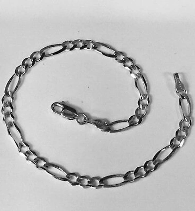 Pre-owned R C I 14k White Gold 10" Solid Figaro Curb Link Ankelet Bracelet 2.6 Mm 2.5 Grams In No Stone