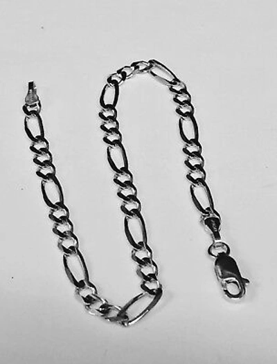 Pre-owned R C I 14k White Gold 10" Solid Figaro Curb Link Ankelet Bracelet 2.6 Mm 2.5 Grams In No Stone