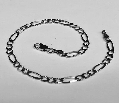 Pre-owned R C I 14k White Gold 10" Solid Figaro Curb Link Ankelet Bracelet 2.6 Mm 2.5 Grams In No Stone