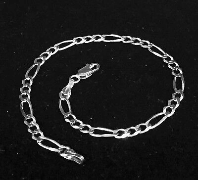 Pre-owned R C I 14k White Gold 10" Solid Figaro Curb Link Ankelet Bracelet 2.6 Mm 2.5 Grams In No Stone