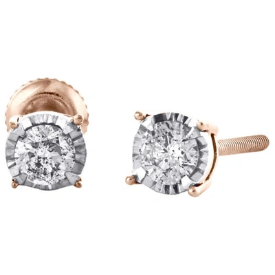 Pre-owned Jfl Diamonds & Timepieces 10k Rose Gold Round Cut Diamond 4 Prong Stud 4.25mm Miracle Set Earrings 1/4 Ct In White