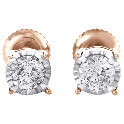 Pre-owned Jfl Diamonds & Timepieces 10k Rose Gold Round Cut Diamond 4 Prong Stud 4.25mm Miracle Set Earrings 1/4 Ct In White