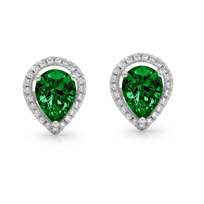 Pre-owned Pucci 2.52 Pear Round Halo Classic Stud Simulated Emerald Earrings 14k White Gold In Green