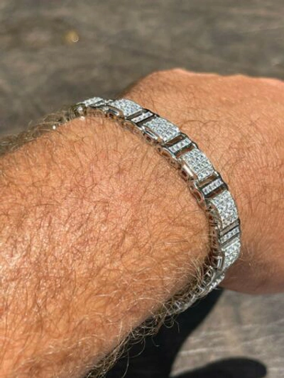 Pre-owned Silver Moissanite Mens 11mm Iced Presidential Bracelet Solid 925 Sterling  Blingy