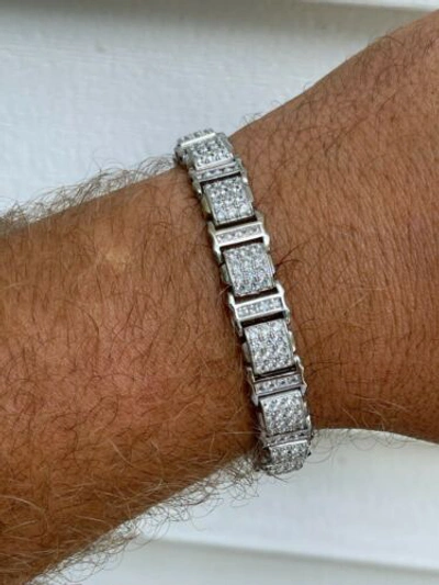 Pre-owned Silver Moissanite Mens 11mm Iced Presidential Bracelet Solid 925 Sterling  Blingy