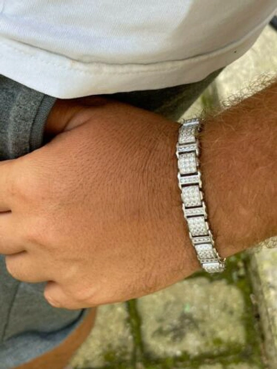 Pre-owned Silver Moissanite Mens 11mm Iced Presidential Bracelet Solid 925 Sterling  Blingy