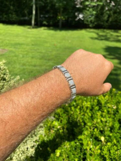 Pre-owned Silver Moissanite Mens 11mm Iced Presidential Bracelet Solid 925 Sterling  Blingy