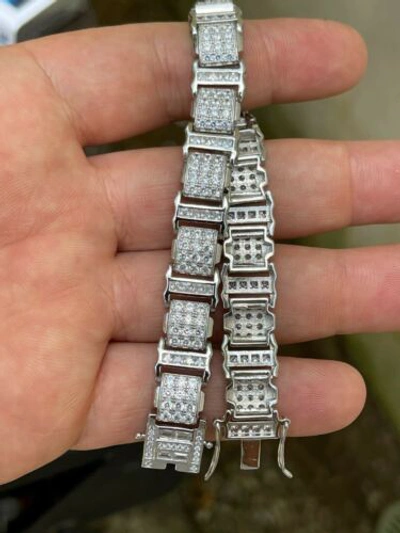 Pre-owned Silver Moissanite Mens 11mm Iced Presidential Bracelet Solid 925 Sterling  Blingy